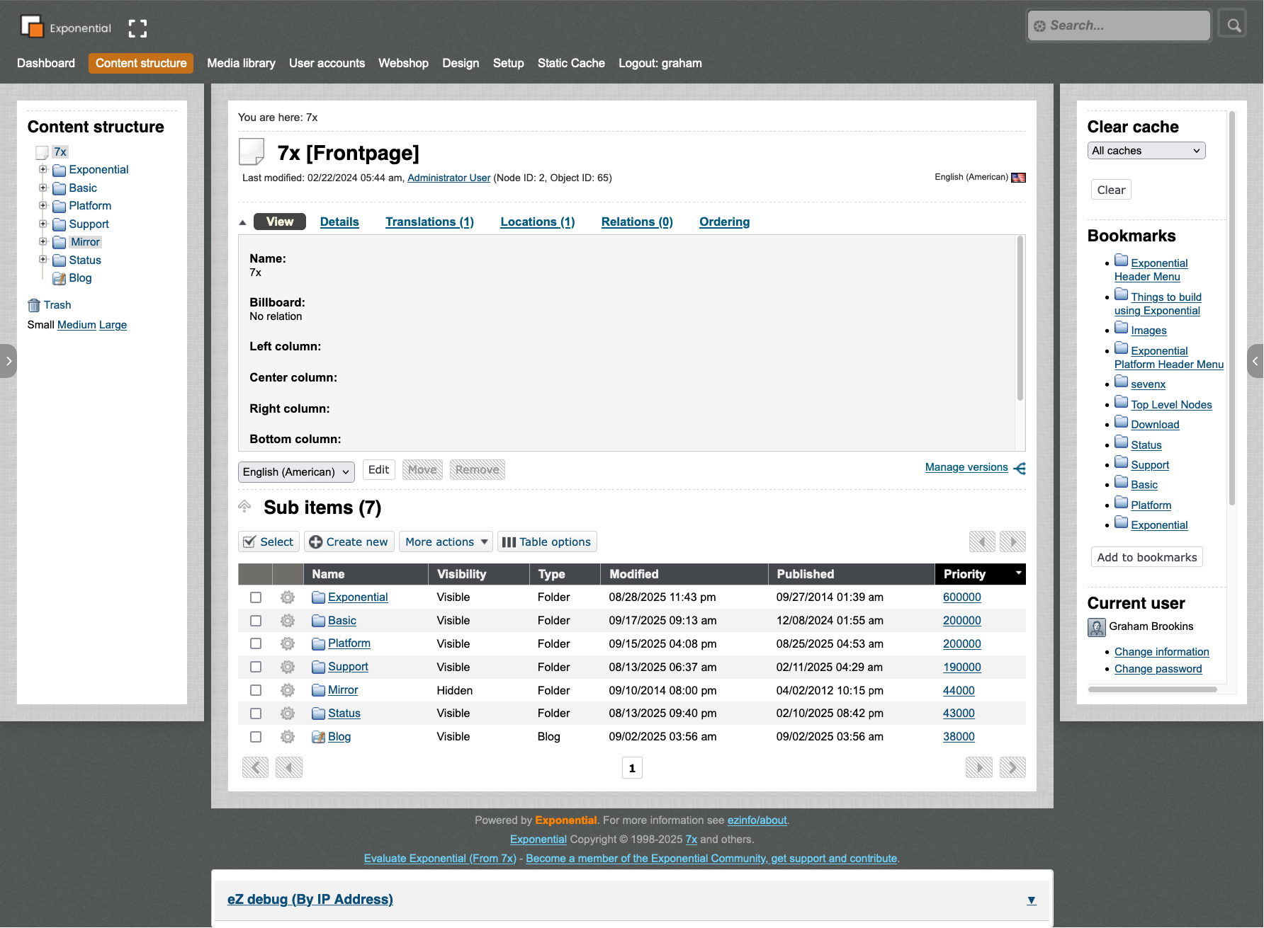 Exponential Project - Admin Content Structure View